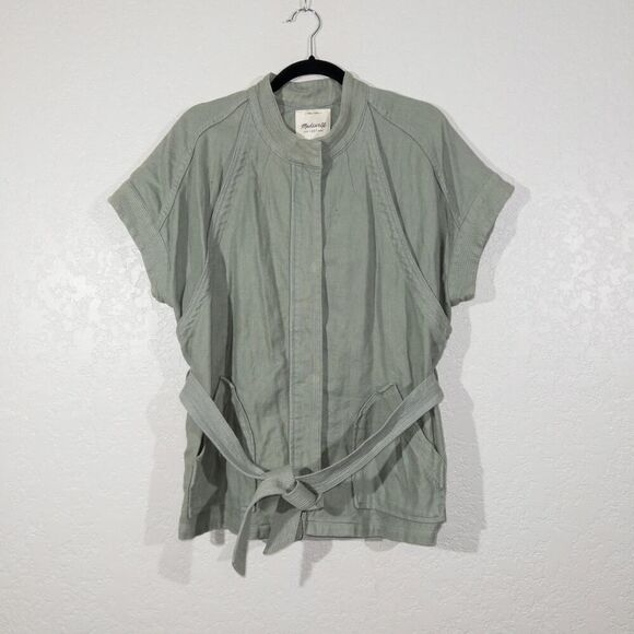 Madewell Frosted Willow Green Linen Blend Hilltop Jacket Size Medium - Picture 2 of 8